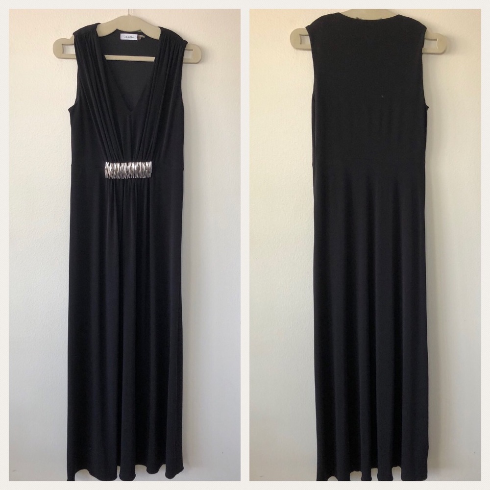 Calvin Klein Black Long Gown Metal Waist Detail 8